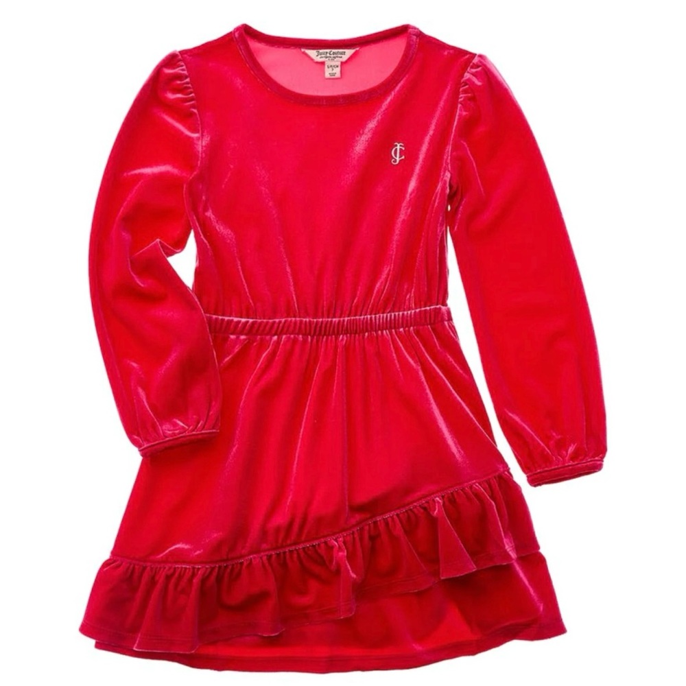 NWT‼️ Juicy Couture Bright Rose Velour Ruffle Hem Dress